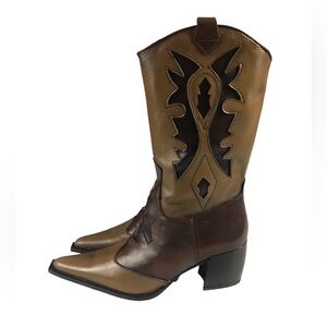 NIB - Women's On Your Feet Bonanza Two-Toned Brown Leather Cowboy Boots. Size 8